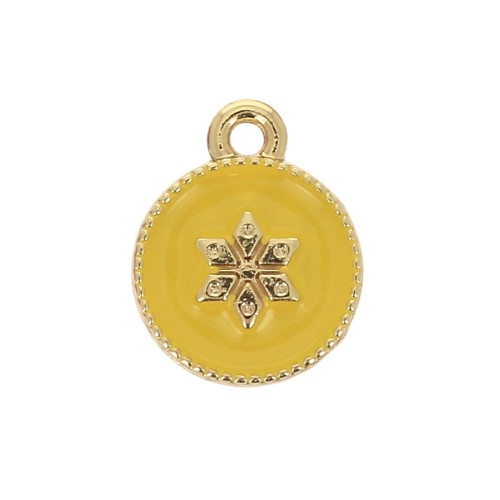 Breloque ronde travaillée motif étoile en résine époxy 12x10 mm - Doré - Jaune x1
