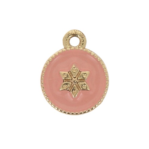 Breloque ronde travaillée motif étoile en résine époxy 12x10mm Doré - Baby rose x1