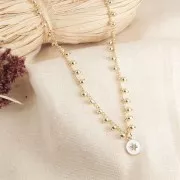 Breloque ronde travaillée motif étoile en résine époxy 12x10mm Doré - Baby rose x1