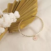 Breloque ronde travaillée motif étoile en résine époxy 12x10mm Doré - Baby rose x1