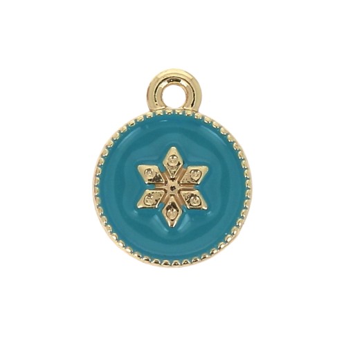 Breloque ronde travaillée motif étoile en résine époxy 12x10mm Doré - Turquoise x1