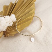 Breloque ovale motif petits points en résine époxy 14x9 mm - Doré - Moutarde x1