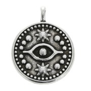 Pendentif rond motif oeil mystique 18.5x15 mm - Placage Argent fin vieilli x1|raw }}