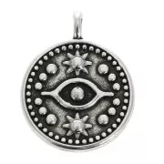 Pendentif rond motif oeil mystique 18.5x15 mm - Placage Argent fin vieilli x1