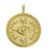 Pendentif rond motif oeil mystique 18.5x15 mm - Doré à l'or fin x1|raw }}