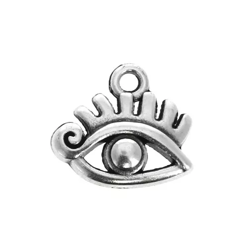 Breloque oeil 11x12 mm - Placage Argent fin vieilli x1