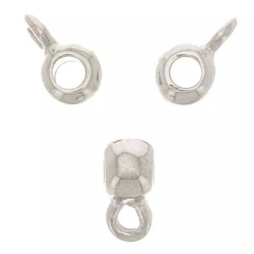 Boules métal attache breloques 6x4 mm Rhodié x6