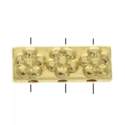 Intercalaires rectangle 3 trous - motifs fleurs 17x6 mm - Doré à l'or fin x1