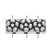 Intercalaires rectangle 3 trous - motifs fleurs 17x6 mm - Placage Argent fin vieilli x1|raw }}