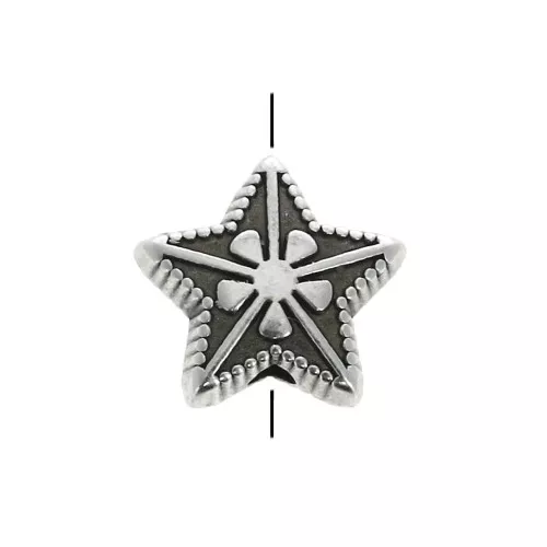 Perle étoile 10 mm - Placage Argent fin vieilli x1