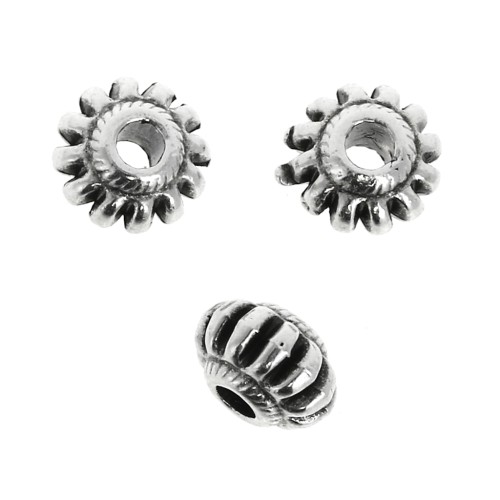 Perle rondelle striée 7 mm - Placage Argent fin vieilli x1