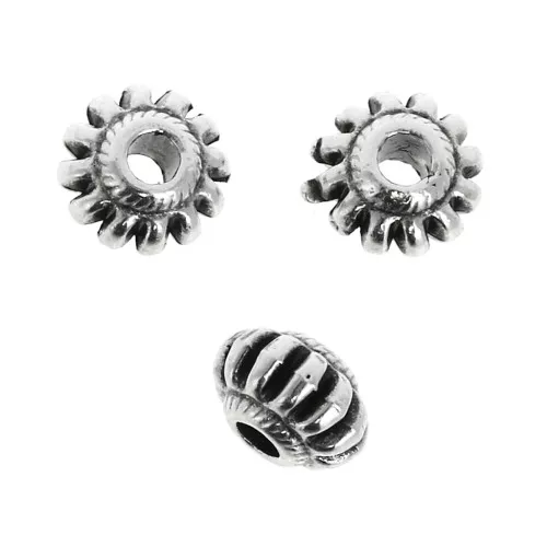 Perle rondelle striée 7 mm - Placage Argent fin vieilli x1