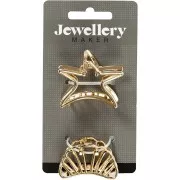 Pinces à cheveux crocodile - forme coquillage et étoile - Doré x2