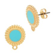 Clous d'oreilles rond ethnique & résine époxy 18x15mm Doré à l'or fin - Turquoise
