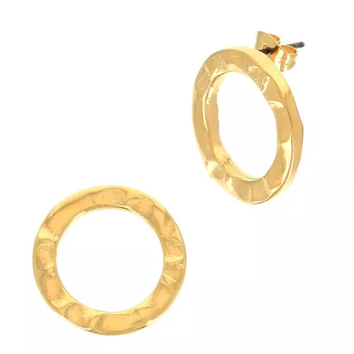 Boucles d'oreilles martelés - rond évidé - 20 mm - Doré à l'or fin x2