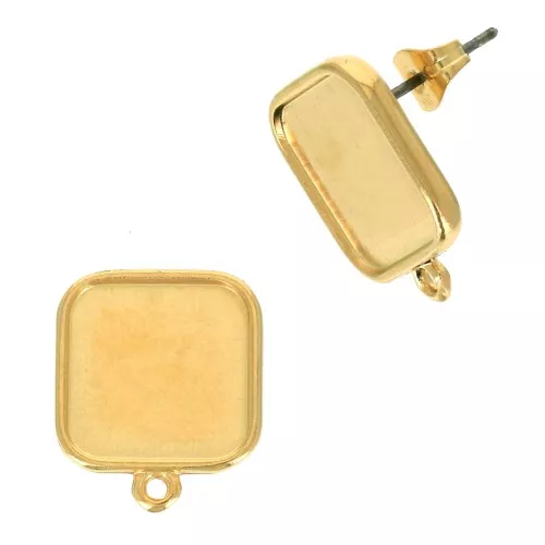 Clous d'oreilles carrés -support pour résine & polymère 17x15mm Doré à l'or fin x2