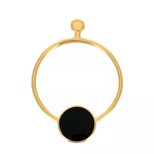 Clous d'oreilles cercle évidé avec résine 48x34.5mm - Doré à l'or fin - Noir x2