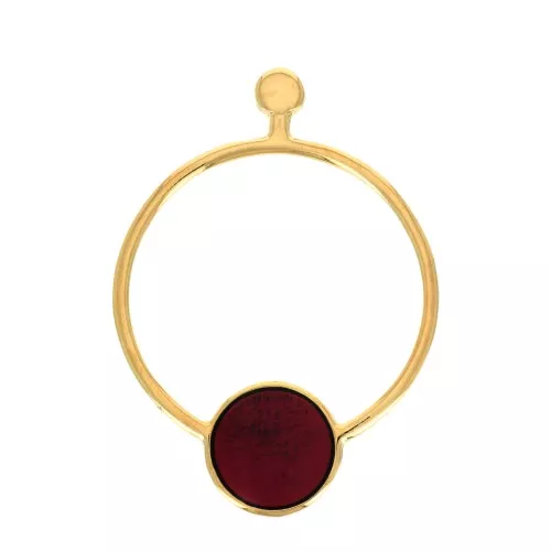 Clous d'oreilles cercle évidé avec résine 48x34.5mm - Doré à l'or fin - Rouge x2