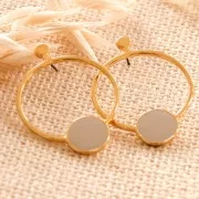 Clous d'oreilles cercle évidé avec résine 48x34.5mm - Doré à l'or fin - Rouge x2