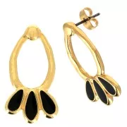 Boucles d'oreilles gouttes avec résine époxy 26x14mm - Doré à l'or fin - Noir x2
