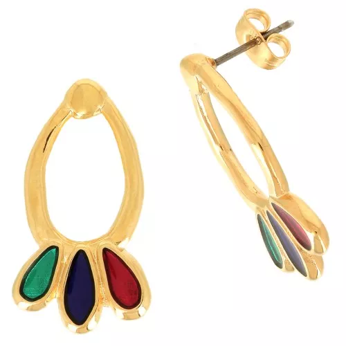 Boucles d'oreilles gouttes avec résine époxy 26x14mm Doré à l'or fin-Multicolore
