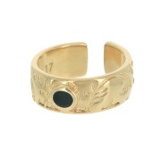 Bague réglable - gravure feuille et résine époxy - Doré à l'or fin - Noir x1|raw }}