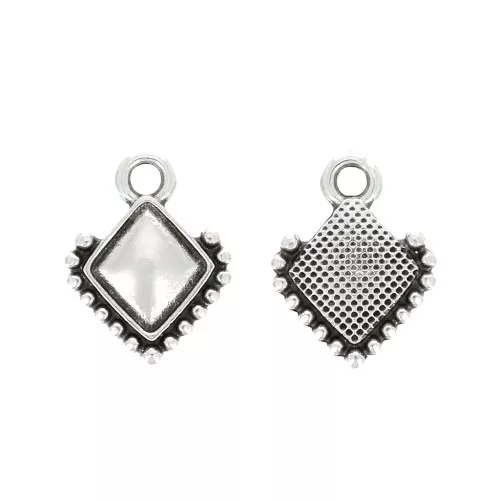 Mini breloque losange - ethnique - 12x9 mm - Placage Argent fin vieilli x1