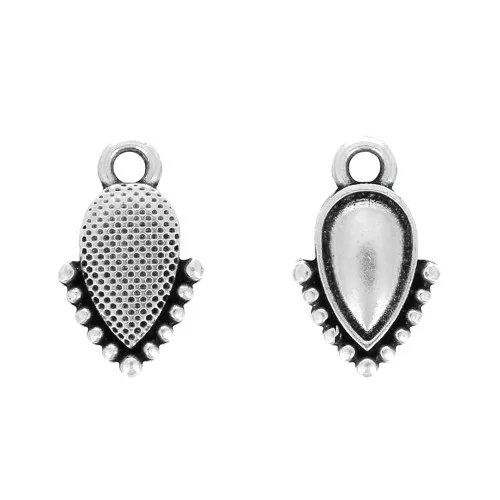 Mini breloque goutte - ethnique - 13x8 mm - Placage Argent fin vieilli x1