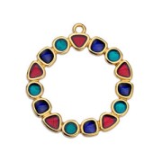 Pendentif anneau rond - résine époxy 31x28 mm Doré à l'or fin - Multicolore x1|raw }}