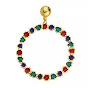 Pendentif anneau rond avec résine époxy 48 mm - Doré à l'or fin - Multicolore x1