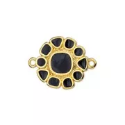 Intercalaire rond motif fleur en résine époxy 24x18 mm - Doré à l'or fin - Noir x1