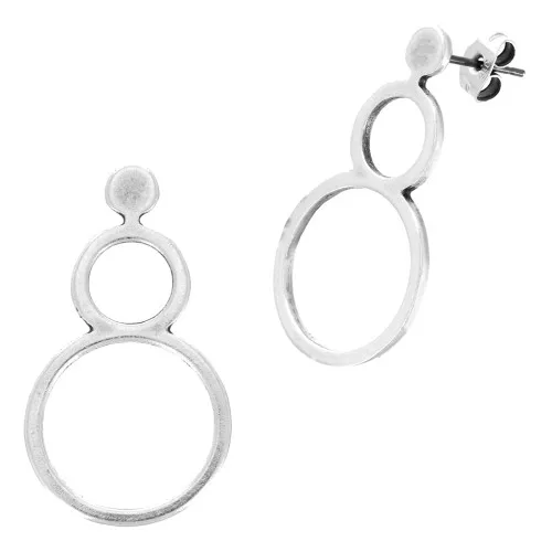 Boucles d'oreilles double cercle évidé 32x18 mm - Placage Argent fin vieilli x2