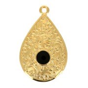 Pendentif goutte motif floral et résine époxy 28x17 mm - Doré à l'or fin - Noir x1|raw }}