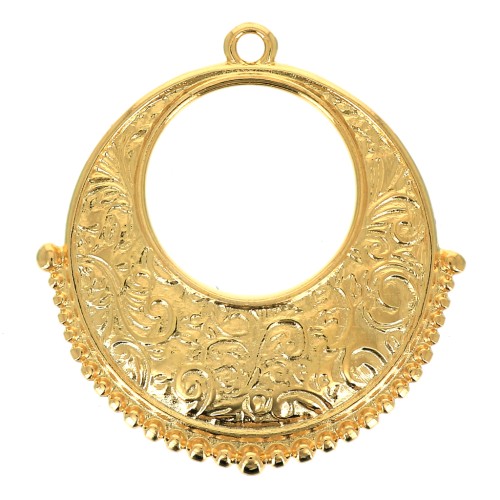 Pendentif rond ethnique évidé 30x28 mm - Doré à l'or fin x1