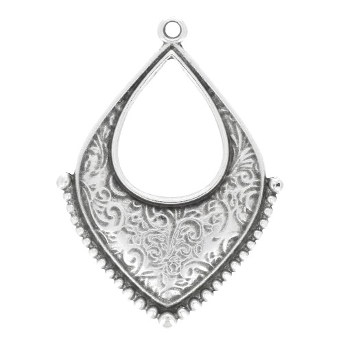 Pendentif goutte ethnique évidé 36x27 mm - Placage Argent fin vieilli x1