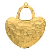 Pendentif coeur ethnique martelé 40x33 mm - Doré à l'or fin x1|raw }}
