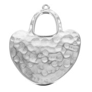 Pendentif coeur ethnique martelé 40x33 mm - Placage Argent fin vieilli x1