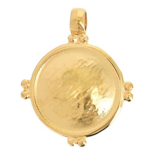 Pendentif rond bombé style ethnique 25.5x21 mm - Doré à l'or fin x1