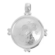 Pendentif rond bombé style ethnique 25.5x21 mm - Placage Argent fin vieilli x1