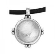 Pendentif rond bombé style ethnique 25.5x21 mm - Placage Argent fin vieilli x1