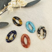 Pendentif ovale 29x18 mm en acétate - Ecaille de tortue - Marron - Noir x1