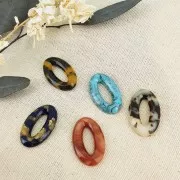 Pendentif ovale 29x18 mm en acétate - Ecaille de tortue - Marron - Noir x1