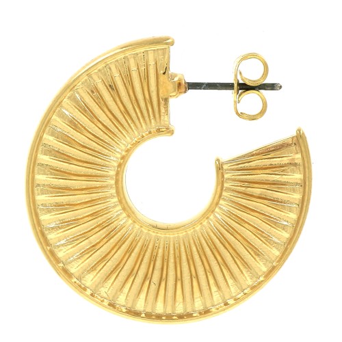 Créoles demi-lune texturées 30 mm - Doré à l'or fin x2