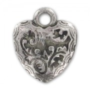 Breloques Coeurs décorés en résine CCB 17x15 mm Argenté vieilli x5