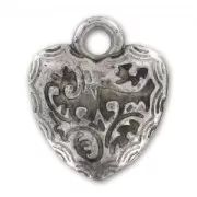 Breloques Coeurs décorés en résine CCB 17x15 mm Argenté vieilli x5