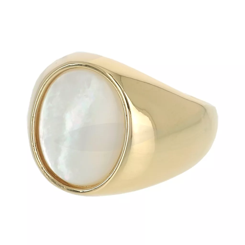 Anneau Bague Chevaliere Femme PlaquÃ© Or Bague Chevalière Nacre