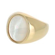 Bague chevalière - nacre ovale - pour femme taille 50 plaqué Or 3 microns x1|raw }}