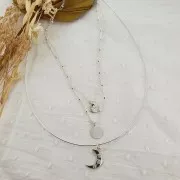 Pendentif lune motif étoile du nord et oxydes de Zirconium 17x10.5mm - Argent 925 - Crystal x1