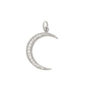 Pendentif lune avec oxydes de Zirconium 21x14 mm - anneau fermé - Argent 925 - Crystal x1|raw }}