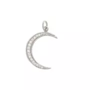 Pendentif lune avec oxydes de Zirconium 21x14 mm - anneau fermé - Argent 925 - Crystal x1